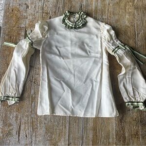 Vintage Cream Blouse with Green Accents